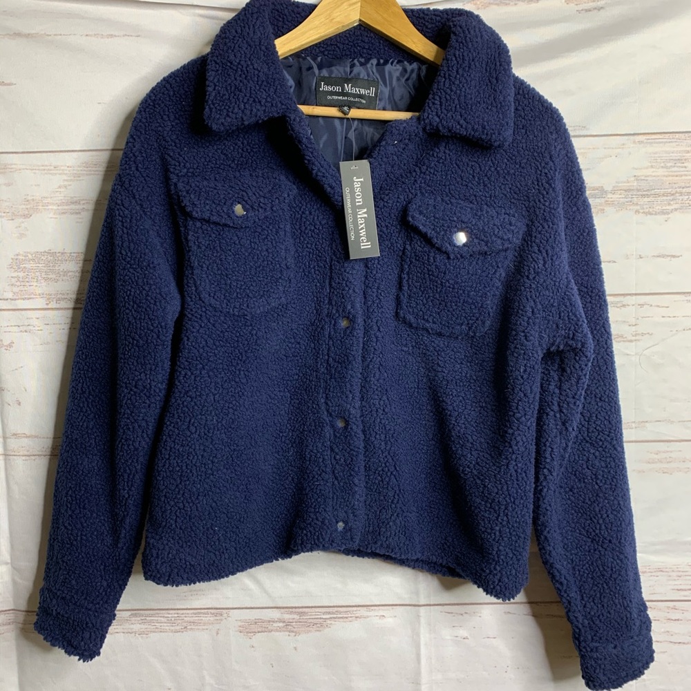Jason Maxwell furry fleece shacket jacket navy blue new with tags size medium